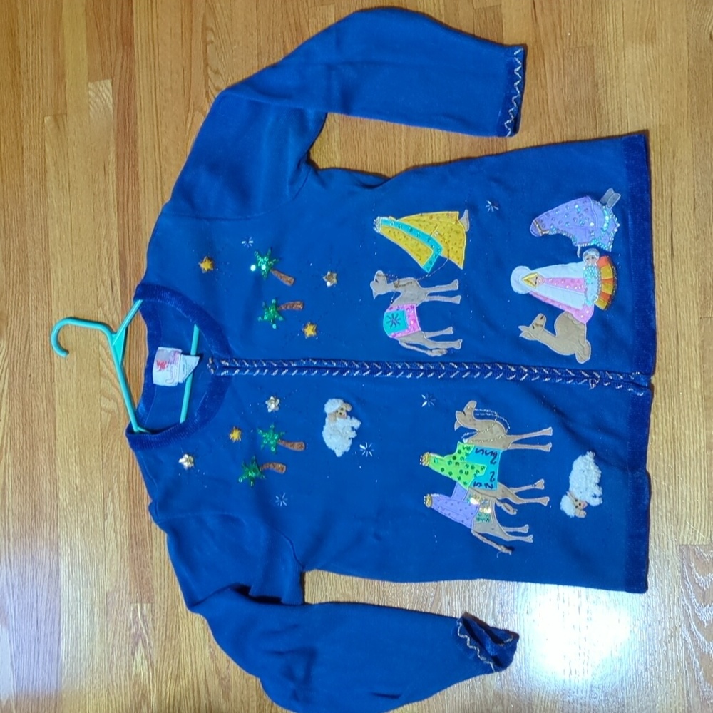 Quacker Factory Blue Christmas Cardigan